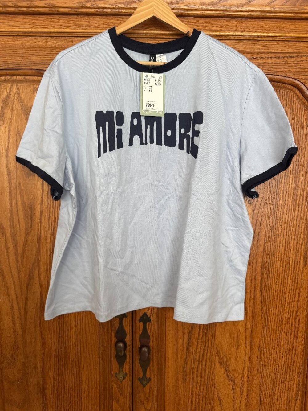 Divided Light Blue & Black 'Mi Amore' Ringer Tee